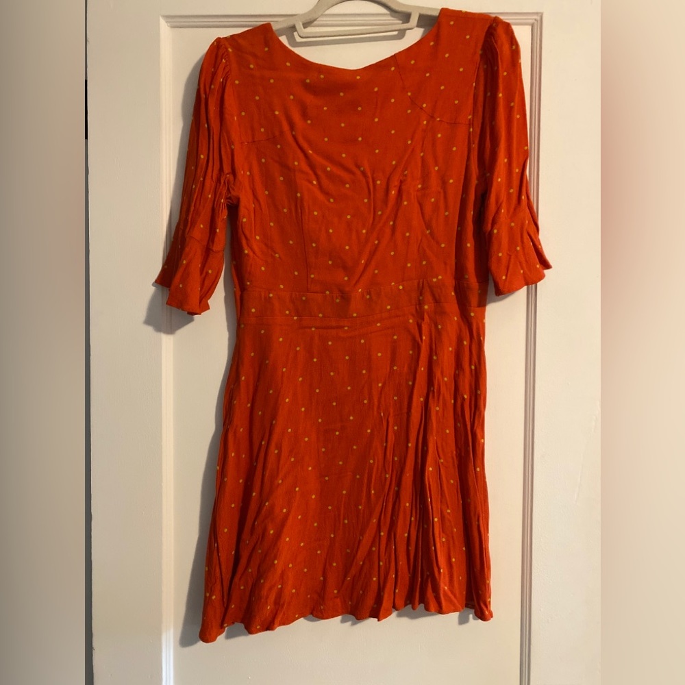 Free People All Yours Polka Dot Plunging Neckline Mini Dress Orange Size 10 - Picture 5 of 9